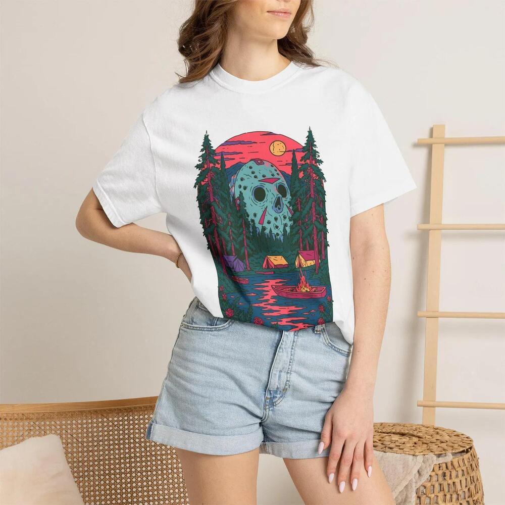 Camp Crystal Lake Horror T Shirt, Jason Voorhees Campsite Design
